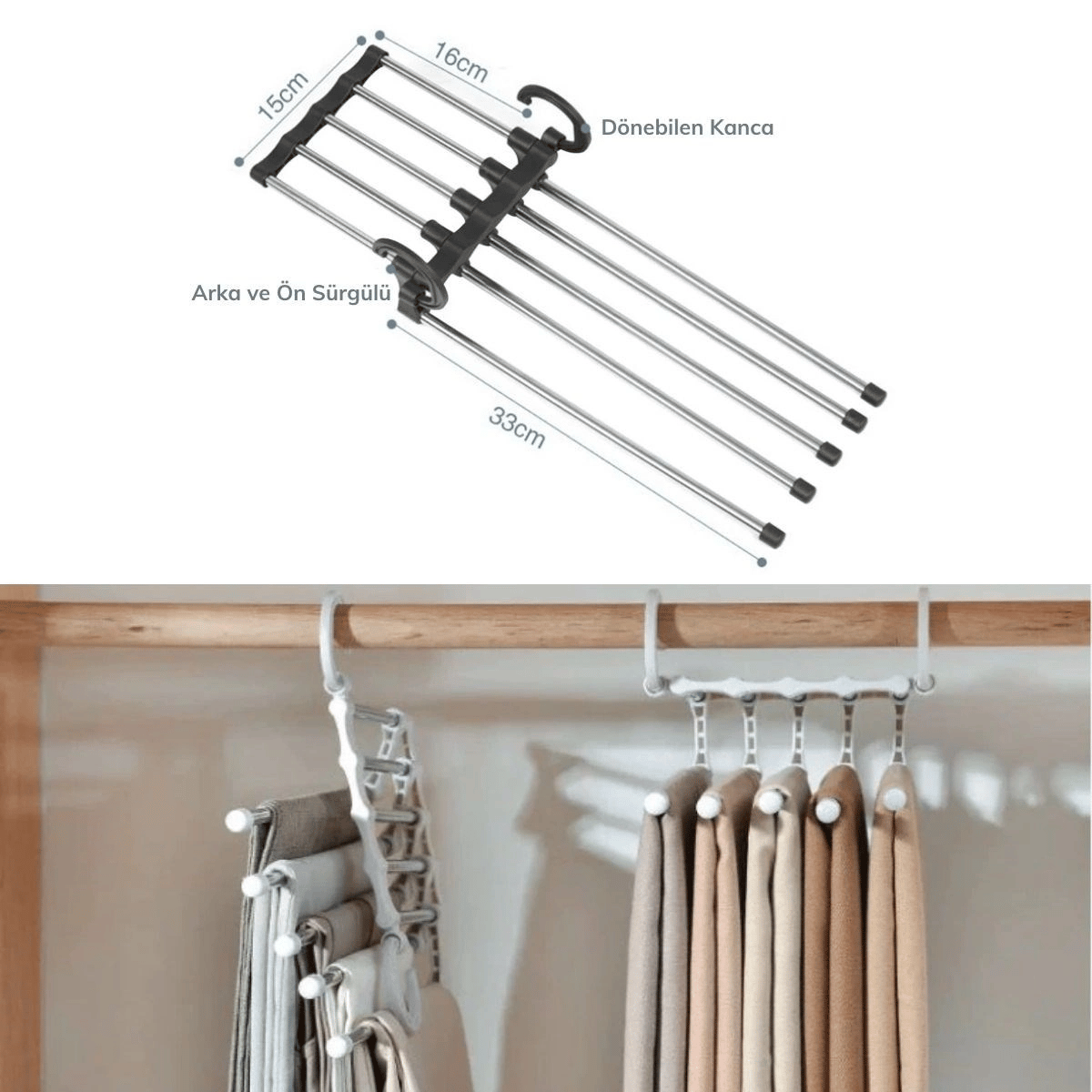 Hareketli Dolap İçi Pantolon Kravat Şal Askı Sistemi Düzenleyici Katmanlı Askılık Organizer Bx40