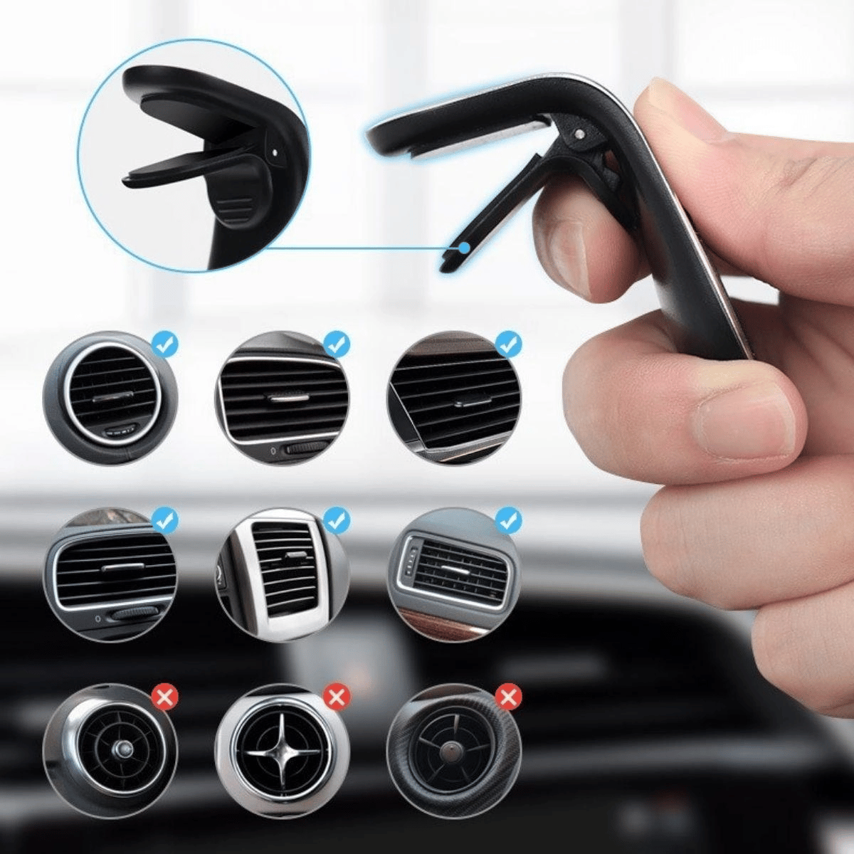 Havalanndırma Izgarasına Takılabilen Mandallı Mıknatıslı Oto Araç Içi Manyetik Telefon Tutucu Bx40