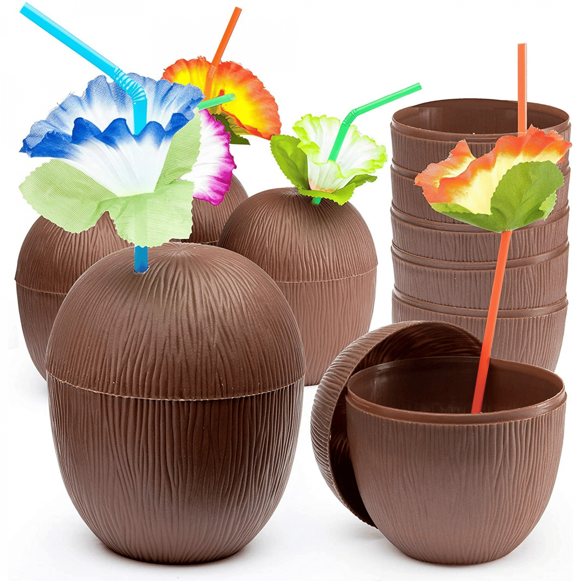Hindistan Cevizi Hawaii Luau Aloha Pipetli İçecek Kabı Bardak 10x13 Cm 1 Adet Bx40