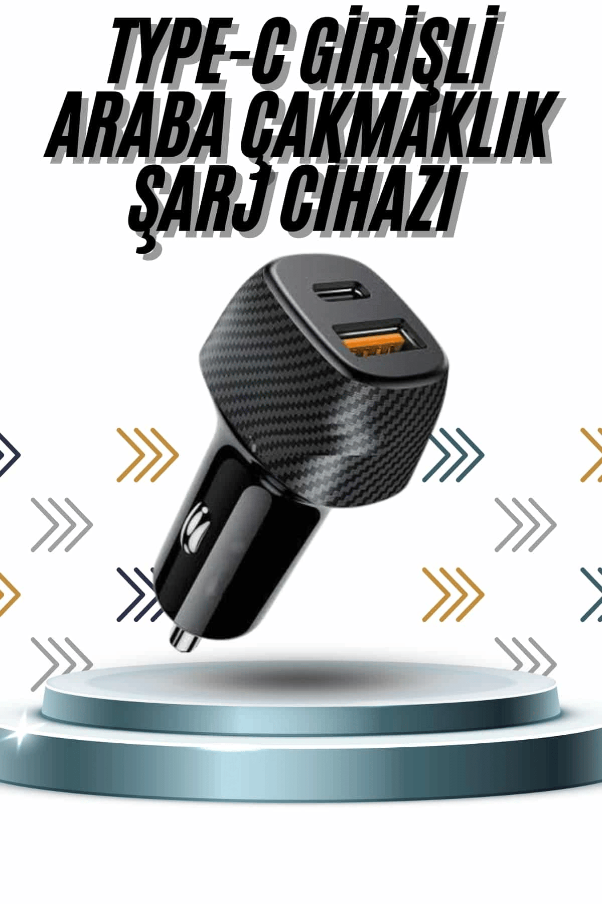 Hızlı Oto Şarj Cihazı 38W Çift Girişli HIzlı Şarj Oto Çakmaklık Type-C