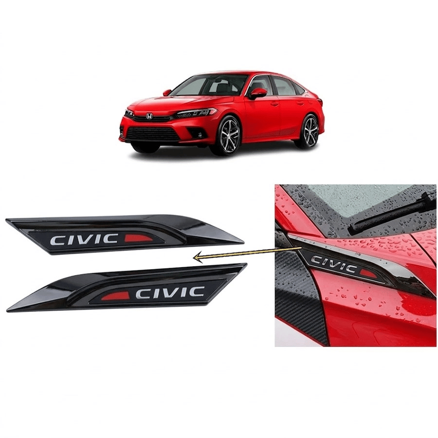 Honda Civic FE1 2022 ve Sonrası Uyumlu Çamurluk Üstü Ventil Dekoru Seti Parlak Siyah