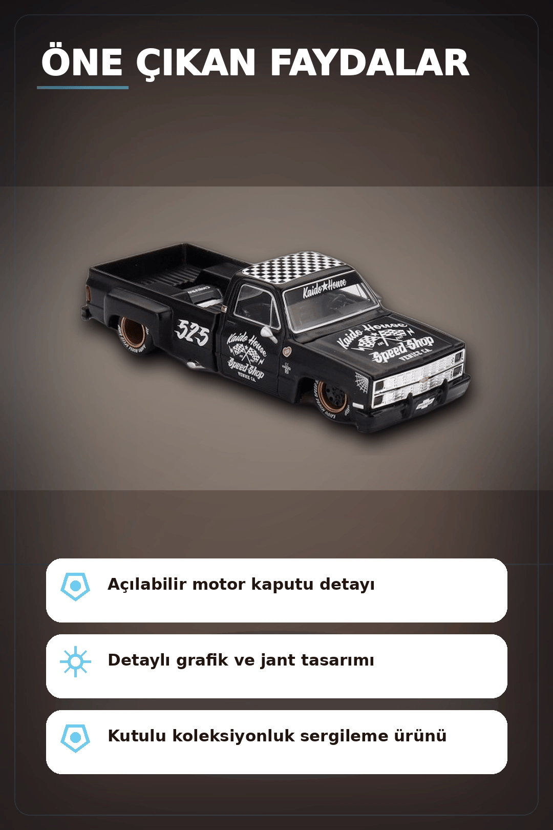 Hot Rod Tasarımlı 1/64 Chevrolet Silverado Dually Diecast Model Araba - Tekli Kutu BX-313351