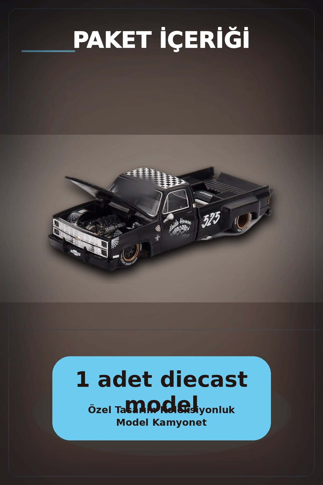 Hot Rod Tasarımlı 1/64 Chevrolet Silverado Dually Diecast Model Araba - Tekli Kutu BX-313351