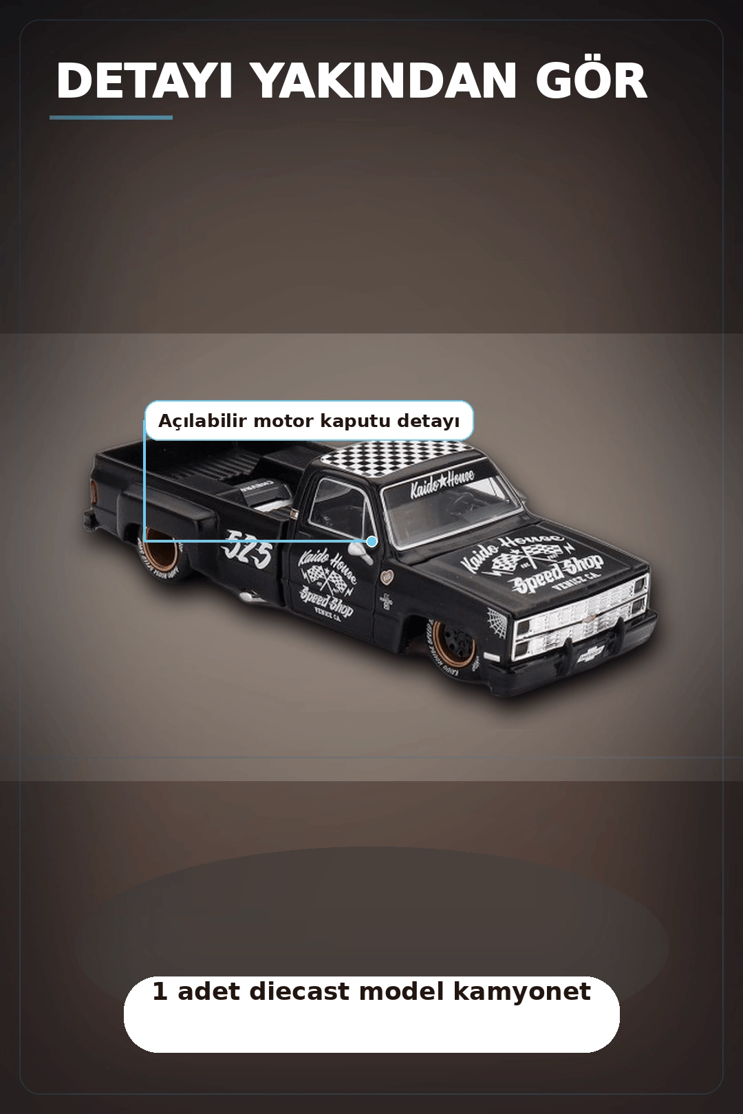 Hot Rod Tasarımlı 1/64 Chevrolet Silverado Dually Diecast Model Araba - Tekli Kutu BX-313351