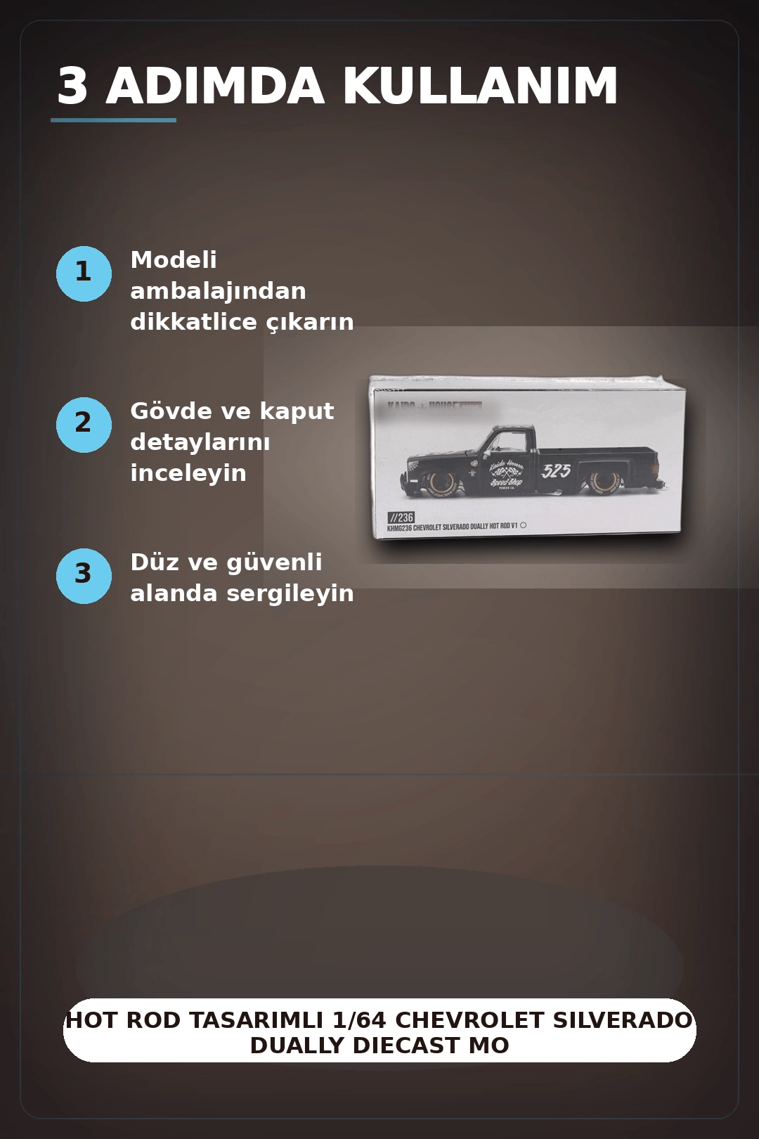 Hot Rod Tasarımlı 1/64 Chevrolet Silverado Dually Diecast Model Araba - Tekli Kutu BX-313351