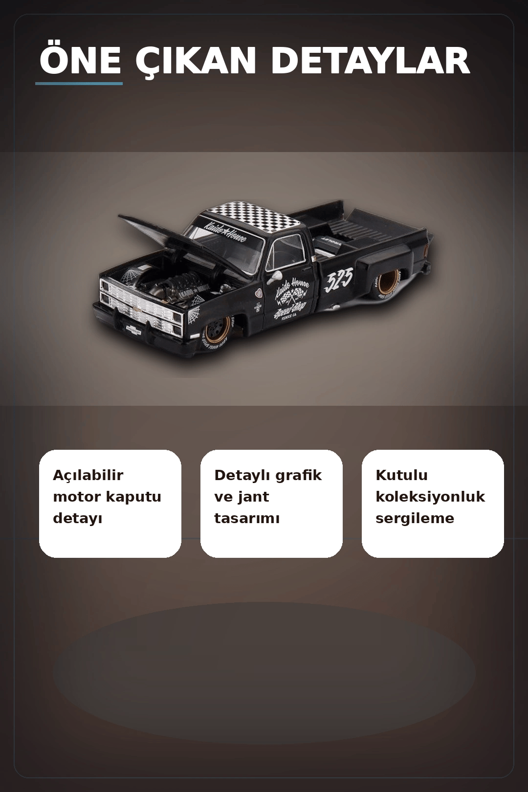 Hot Rod Tasarımlı 1/64 Chevrolet Silverado Dually Diecast Model Araba - Tekli Kutu BX-313351