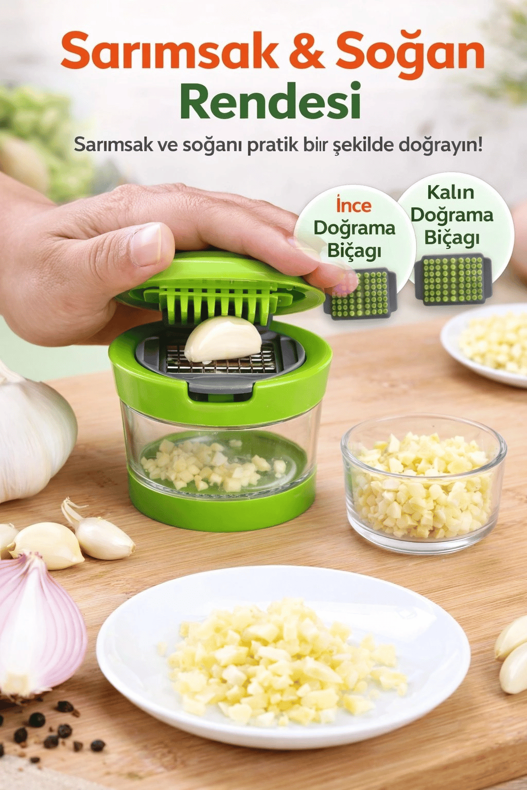 İki Bıçaklı Hazneli Sarımsak Doğrayıcı Kolay Temizlenen Pratik Mutfak Yardımcısı