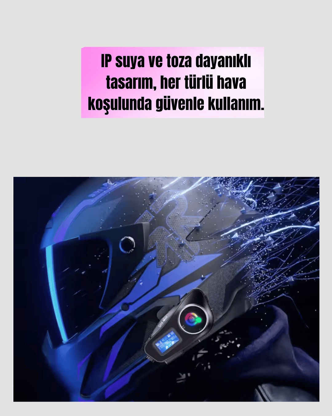 IP65 Suya Dayanıklı Kask Bluetooth Kulaklık LCD Ekranlı