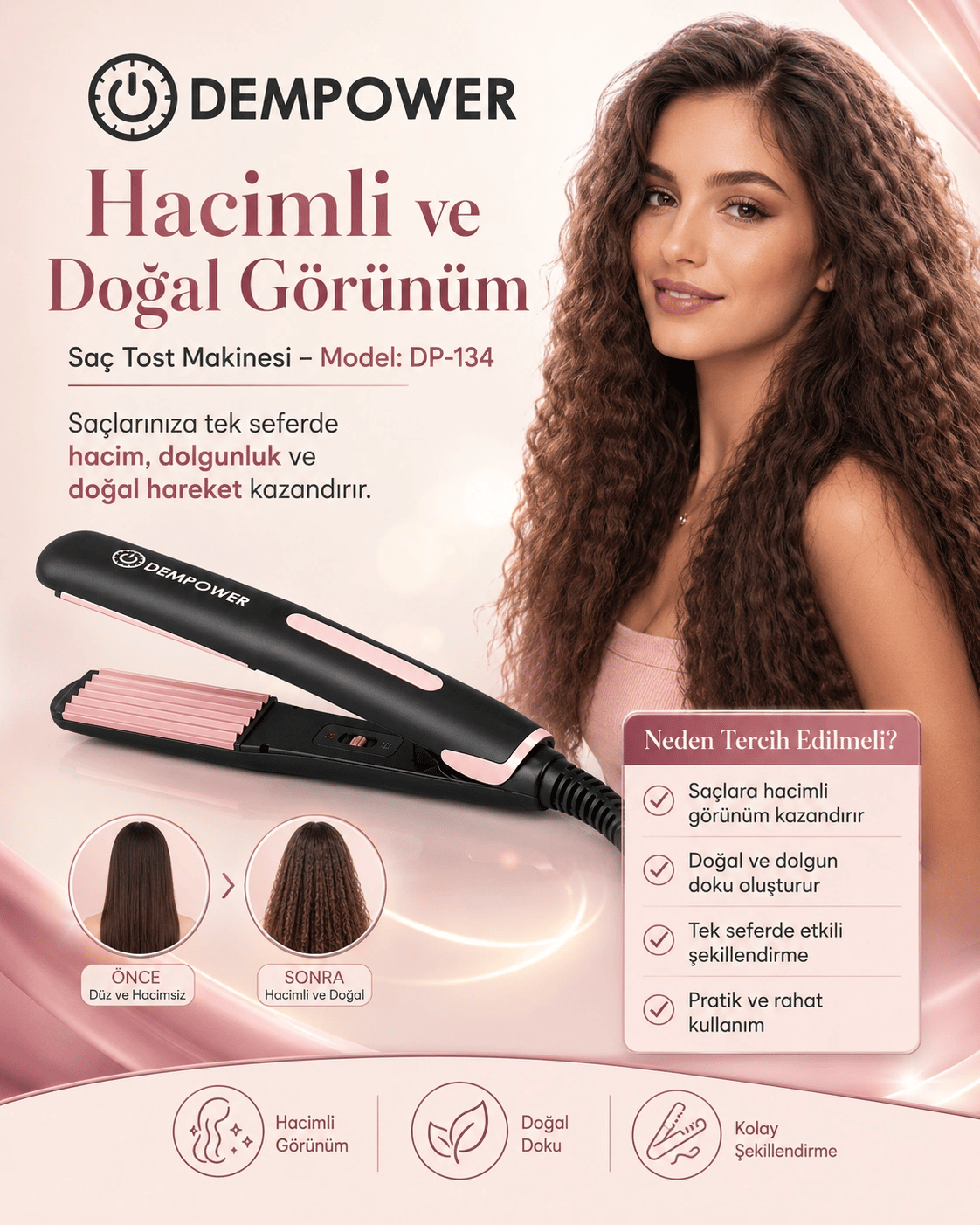 Isı Kontrollü Saç Tost Makinesi Hacimli Saç Görünümü İçin Elektrikli Şekillendirici Cihaz