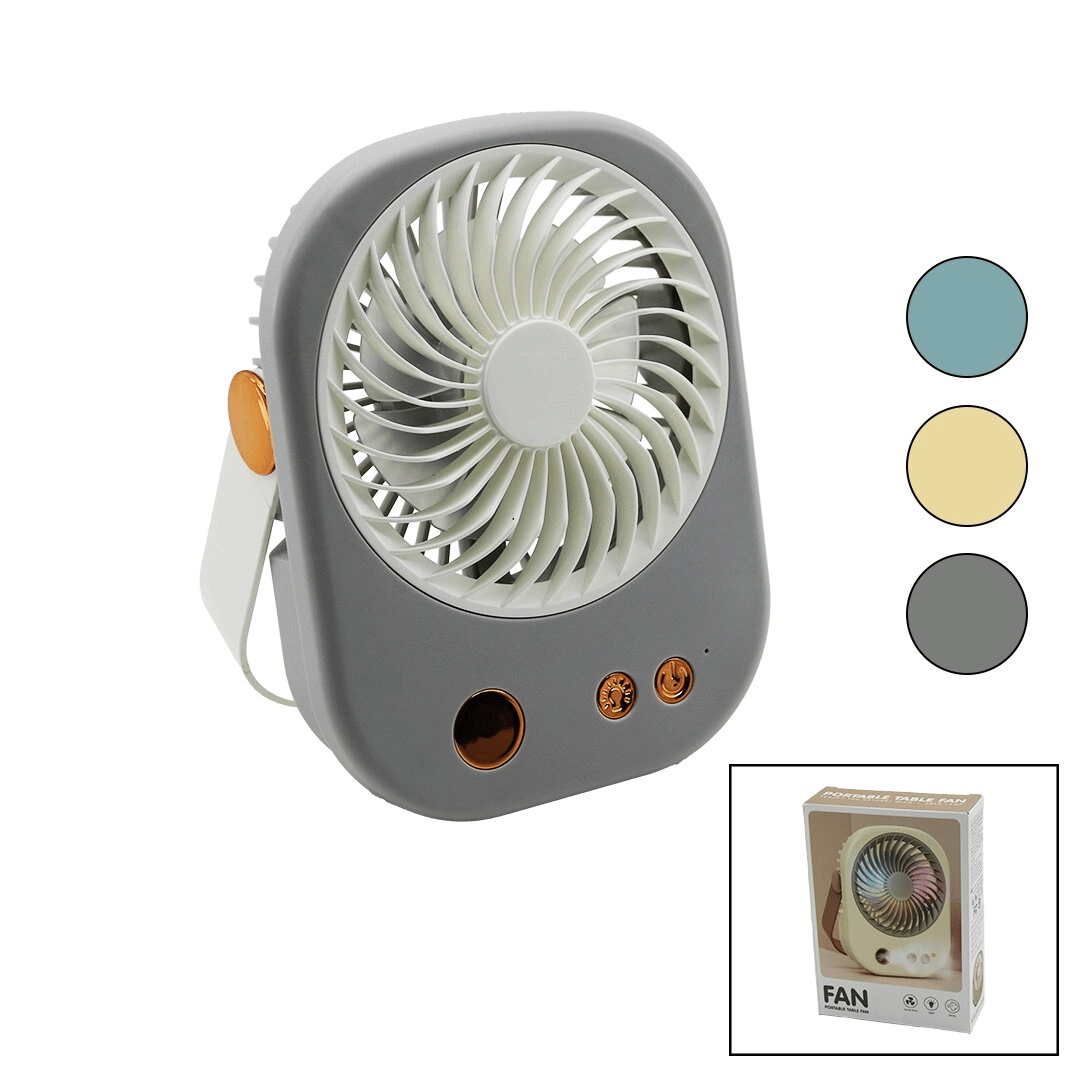Işıklı Mini Fan Masa Üstü Usb Şarjlı 2in1 Kulp=taşıma - Duruş 3 Kademe Hız 15.5x12cm Bjj-565 Bx40