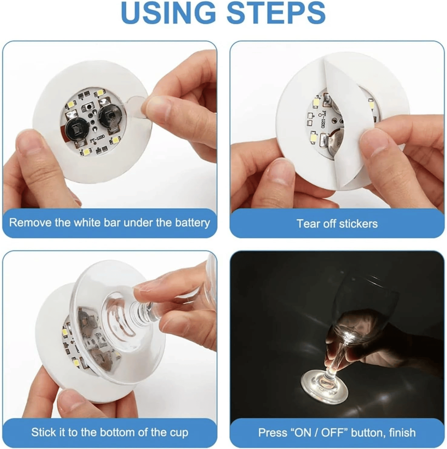 Işıklı Yapışkanlı Bardak Altı Aparatı Ledli 3 Fonksiyonlu 6 Cm Çap Bx40