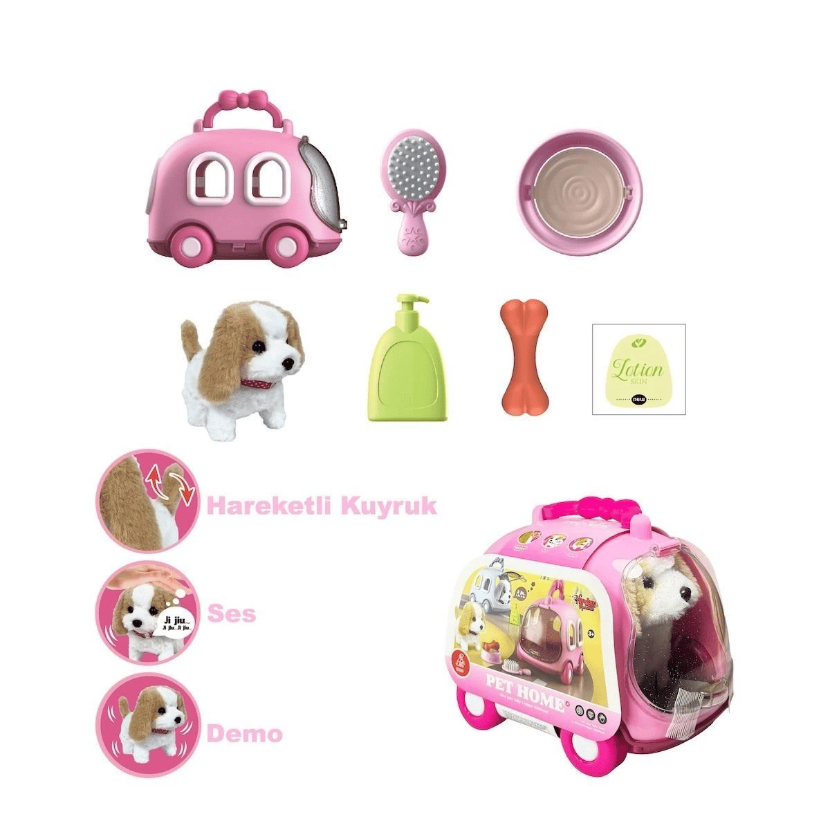 JND-6802 Taşıma Araba Çantalı Hareketli Pilli Köpek Set - Stokta Olan Renk Gönderilir
