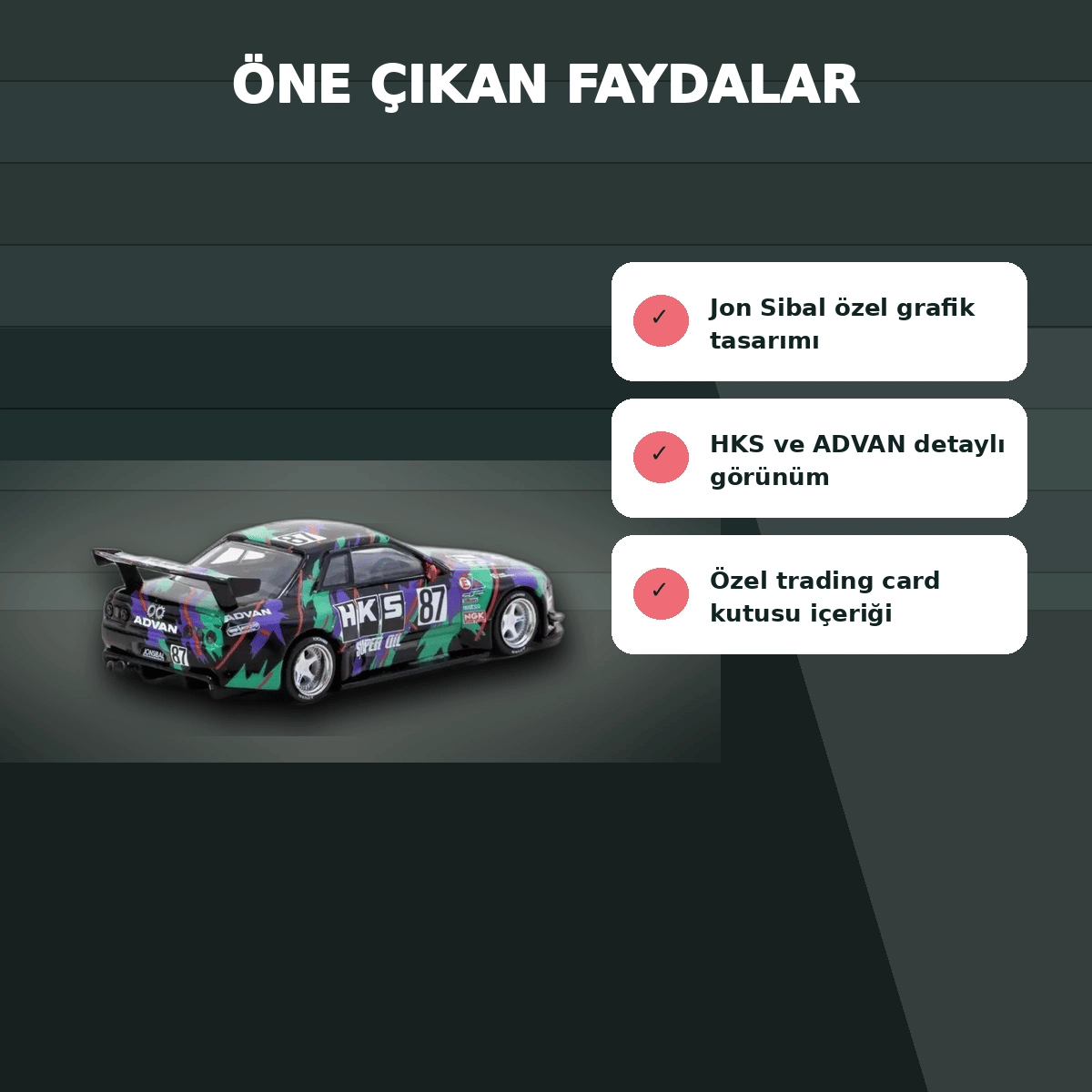 Jon Sibal Tasarımı 1/64 Ölçekli Nissan Skyline R32 Widebody HKS Setli Model Araba - Eco Lounge