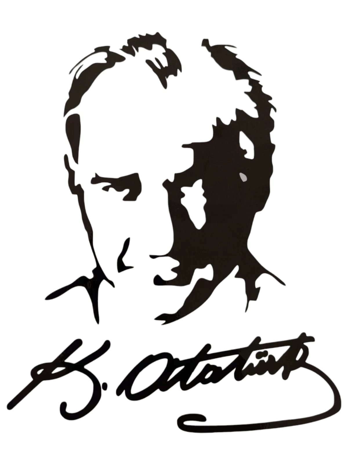 K.Atatürk Silüetli İmzalı Oto Sticker Siyah 19x15cm