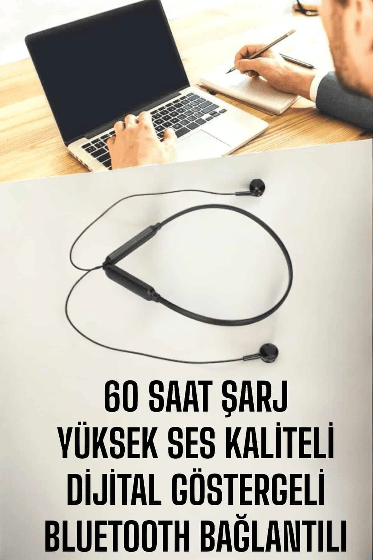 Kablolu Boyun Askılı Dijital Göstergeli Bluetooth Kulaklığı 60 Saat