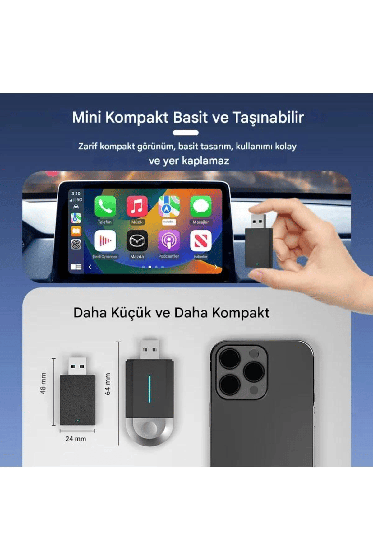 Kablosuz Android Auto/Car Play USB Dongle Cihazı