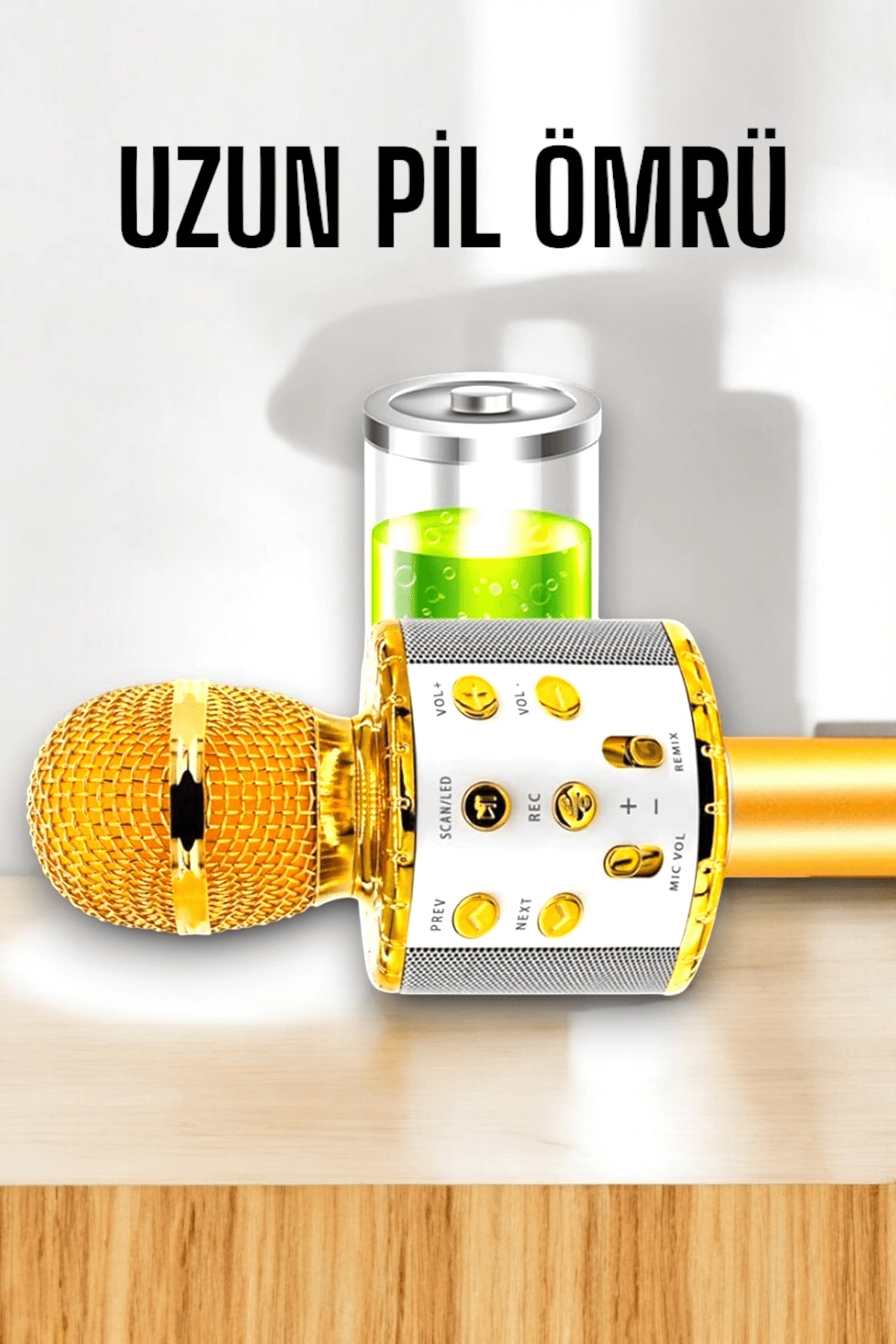 Kablosuz Bluetooth Karaoke Mikrofon USB ve AUX Girişli, Yüksek Ses Kalitesi