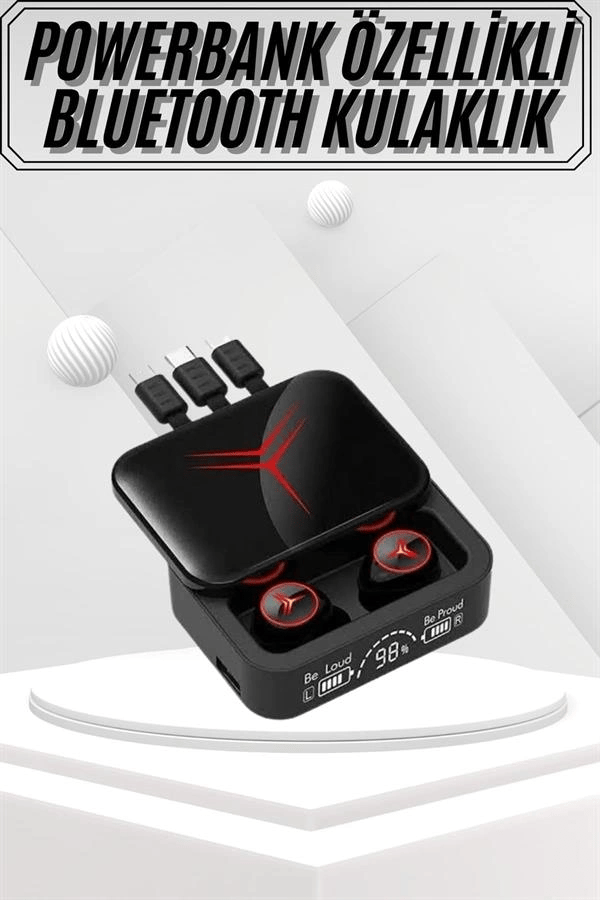 Kablosuz Bluetooth Kulaklık Powerbank Özellikli Göstergeli Hd Mikrofon
