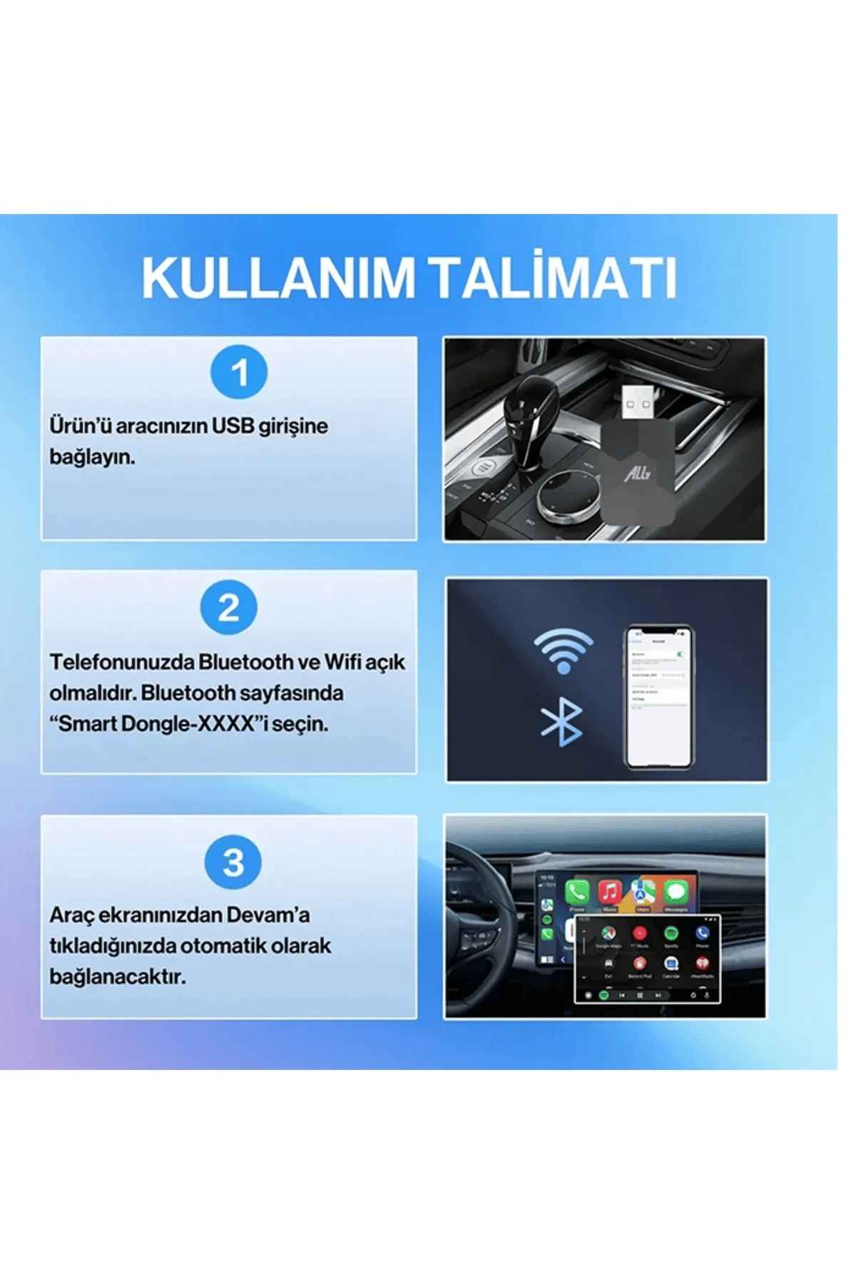 Kablosuz CarPlay & Android Auto Adaptörü - Apple ve Android Cihazlar İçin Evrensel Wireless Carplay Çevirici