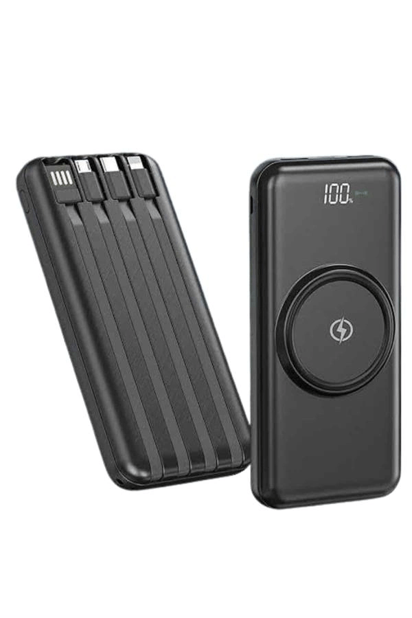 Kablosuz Çoklu Şarj Girişli 10.000 Mah Kablolu Powerbank Taşınabilir