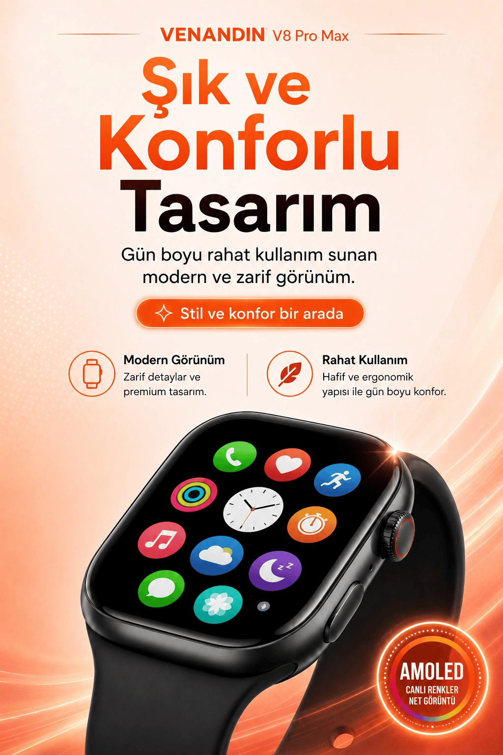 Kablosuz Şarjlı Dokunmatik Ekran Akıllı Saat Arama ve Mesaj Bildirim Destekli