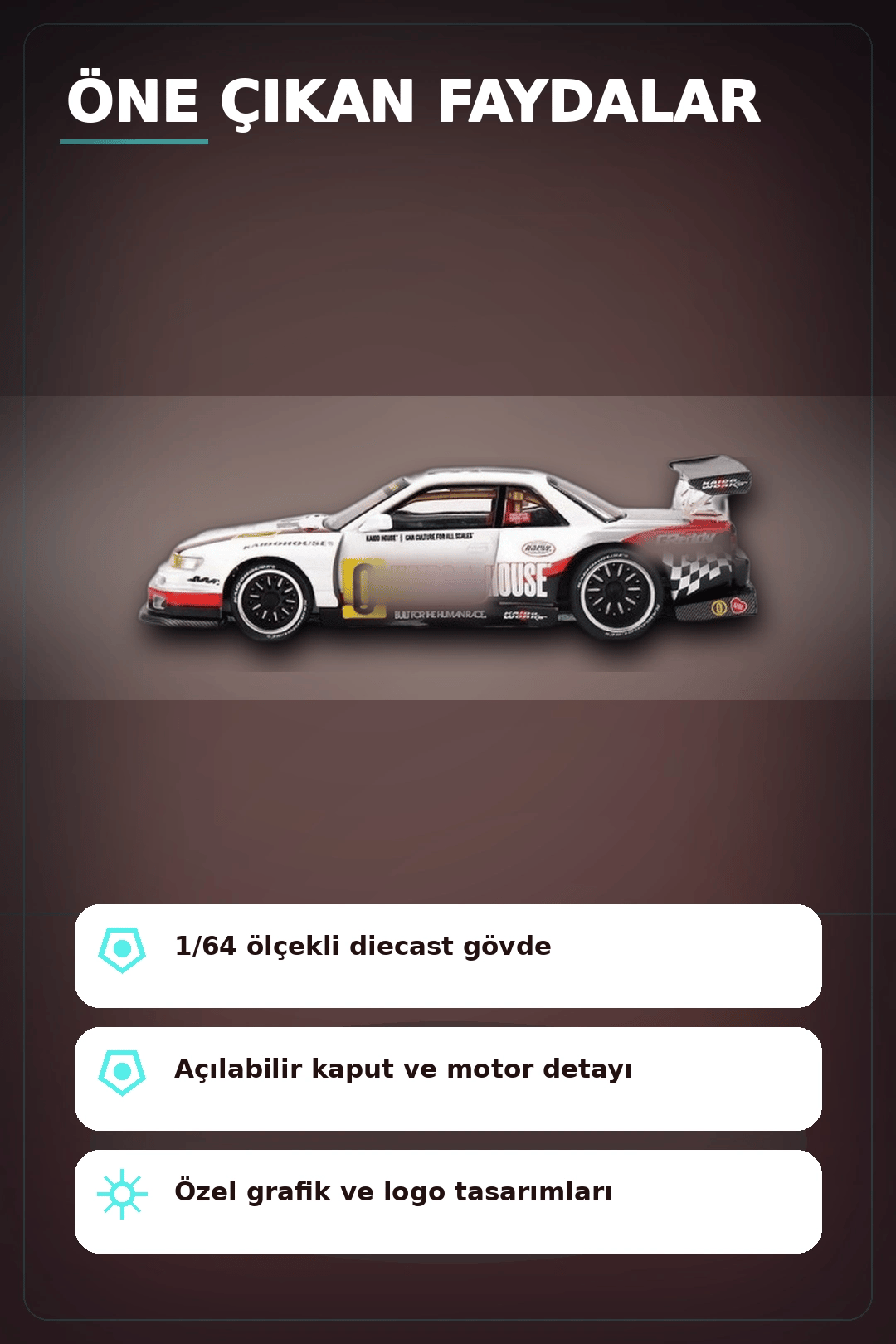 Kaido House 1/64 Diecast Nissan Silvia S13-R Circuit Spec V1 Metal Model Araba BX-313374