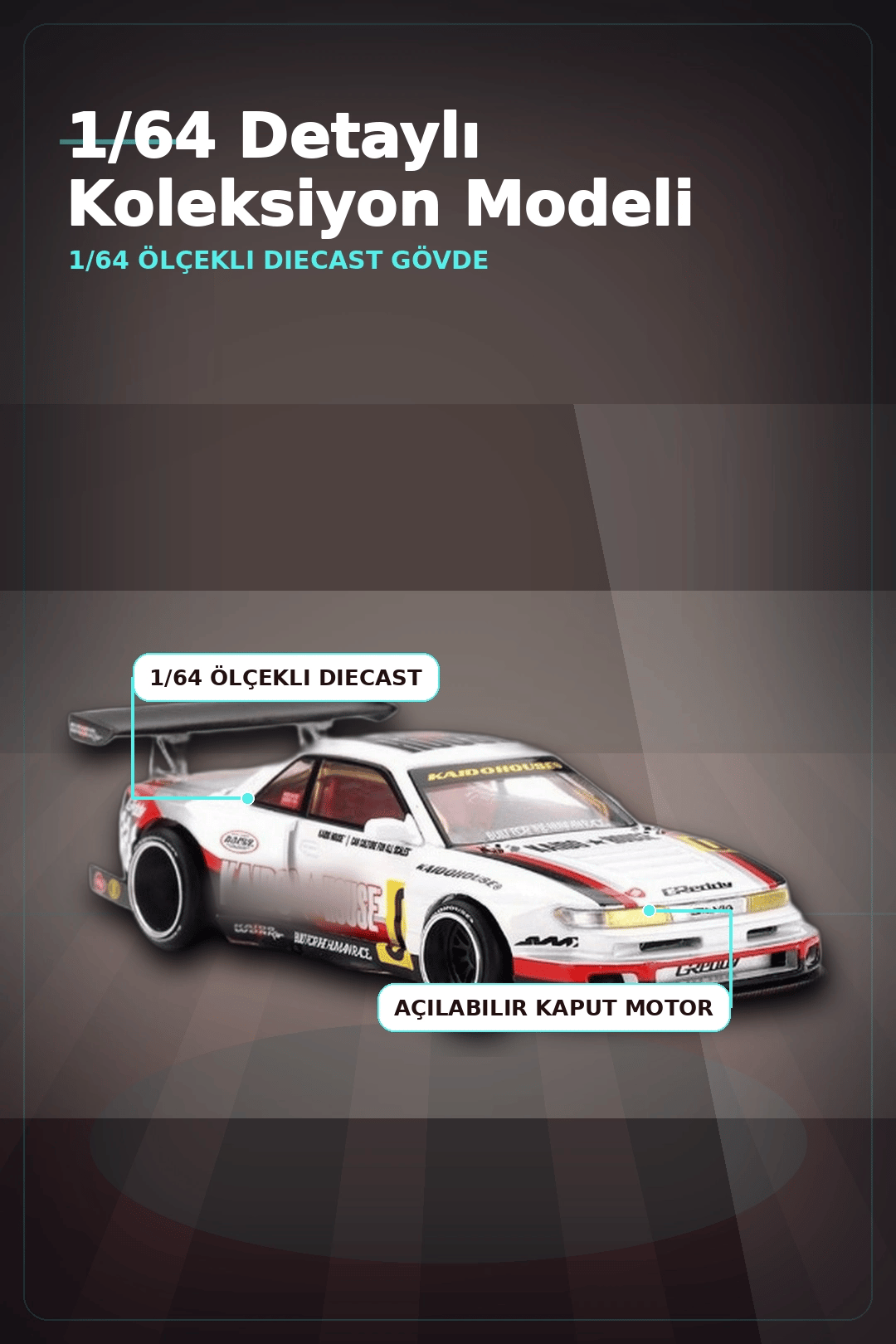 Kaido House 1/64 Diecast Nissan Silvia S13-R Circuit Spec V1 Metal Model Araba BX-313374