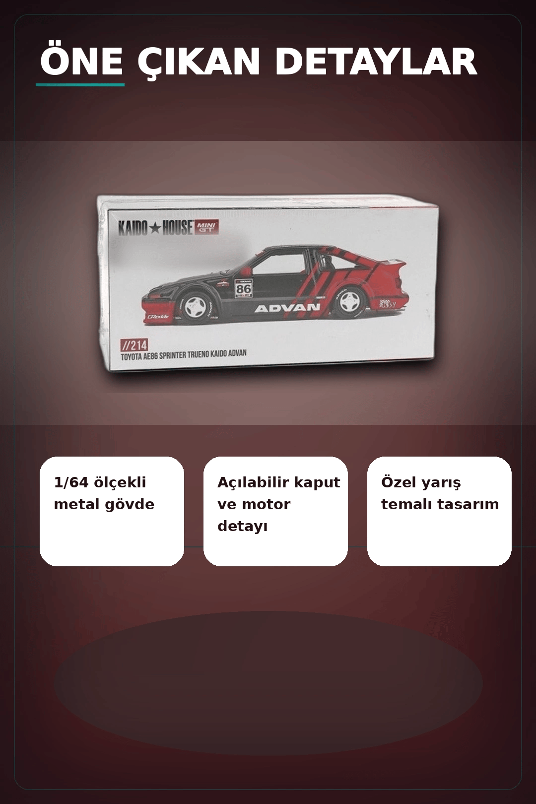 KaidoHouse 1/64 Ölçekli Toyota AE86 Sprinter Trueno Diecast Model Araba ADVAN Lastik BX-313325