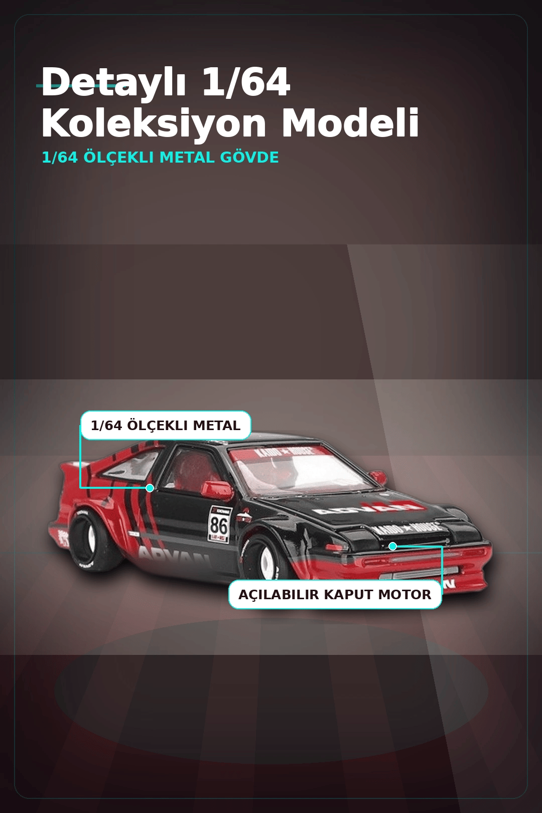 KaidoHouse 1/64 Ölçekli Toyota AE86 Sprinter Trueno Diecast Model Araba ADVAN Lastik BX-313325