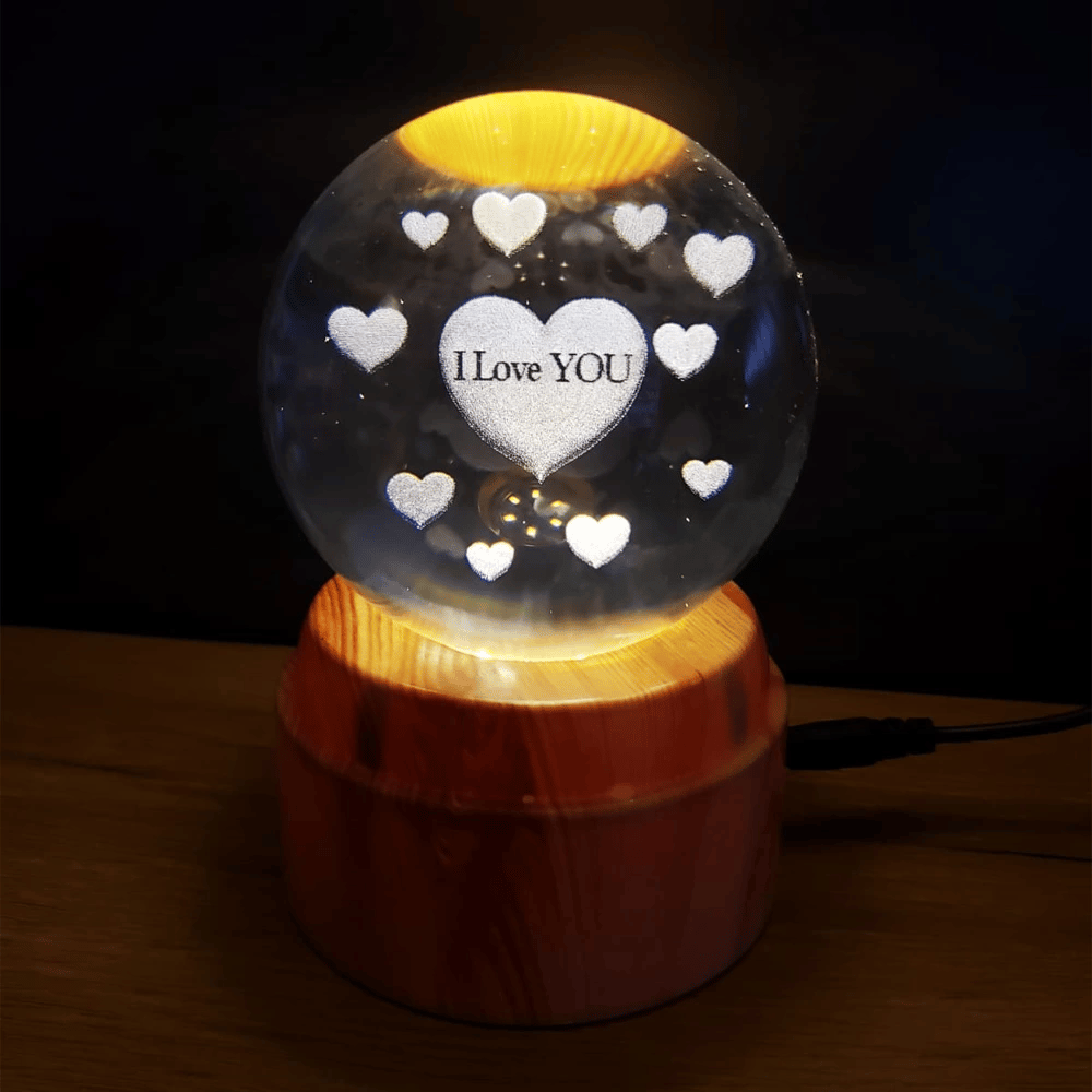 Kalpli I Love You Tasarımlı Dönen Cam Küre