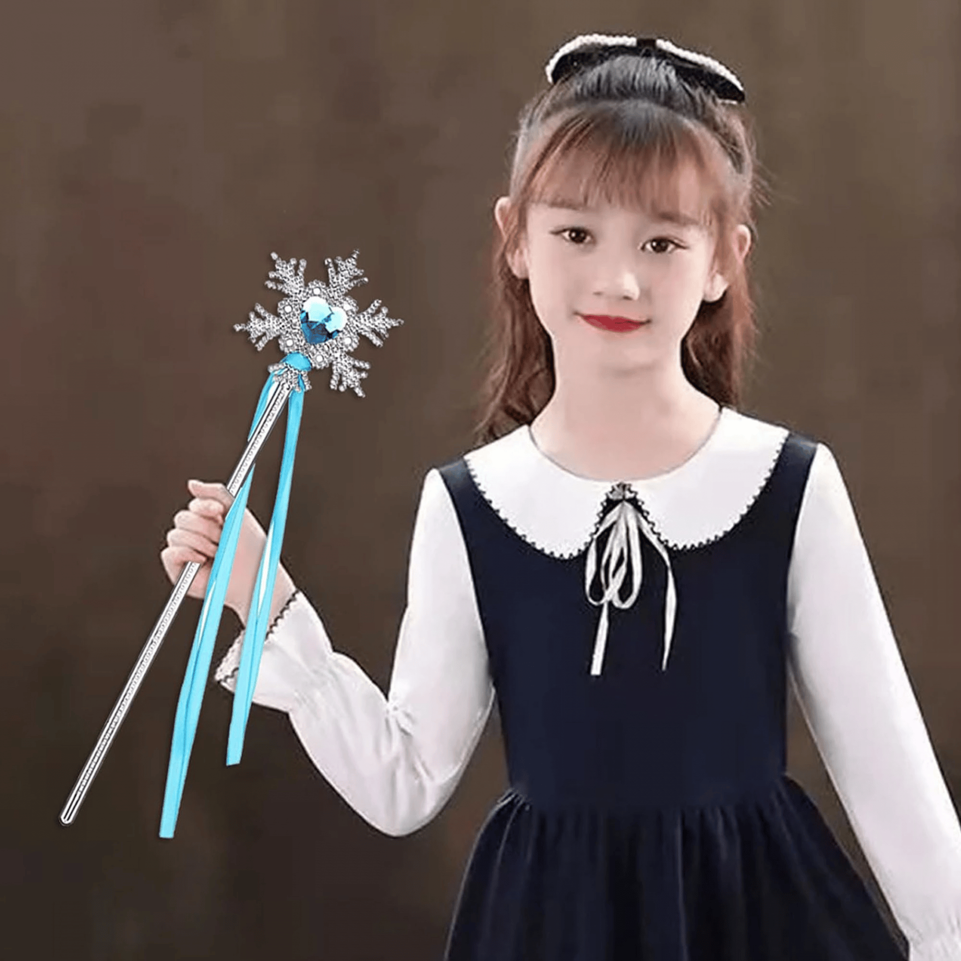 Kar Taneli Mavi Kalp Taşlı Saten Kurdeleli Karlar Ülkesi Elsa Asası Sopası 34 Cm Bx40
