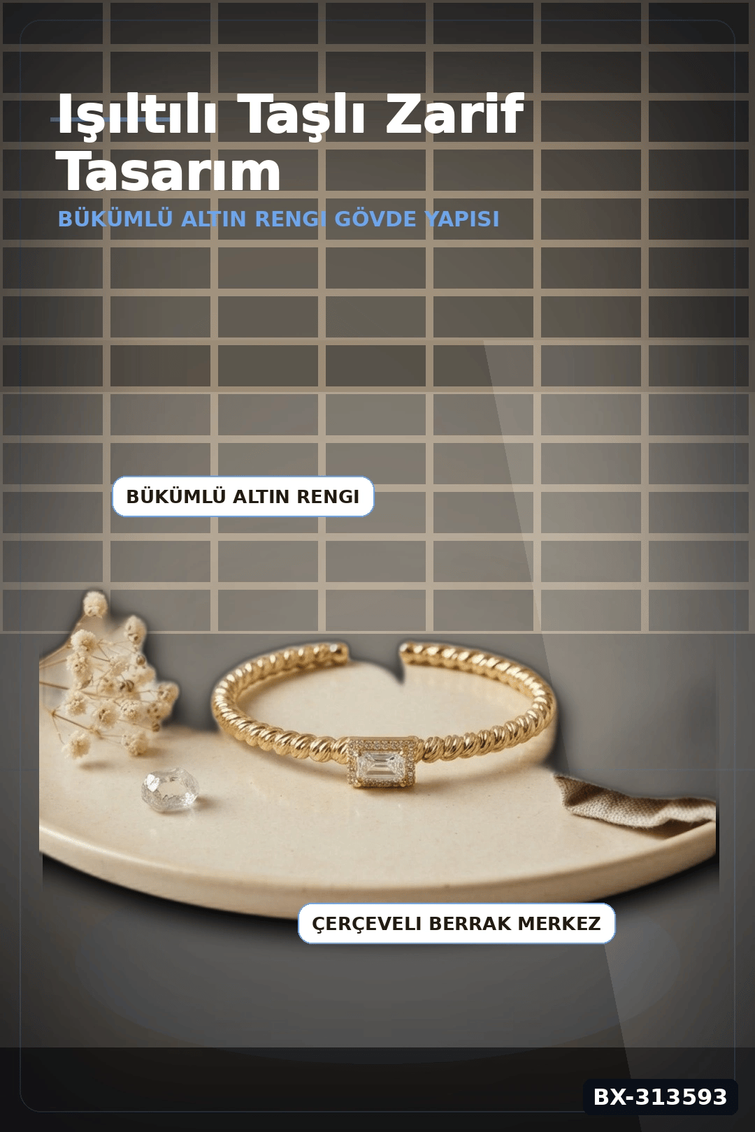 Kare Kesim Zirkon Taşlı Kaplama Pirinç Bileklik - Kadın Takı Aksesuarı BX-313593