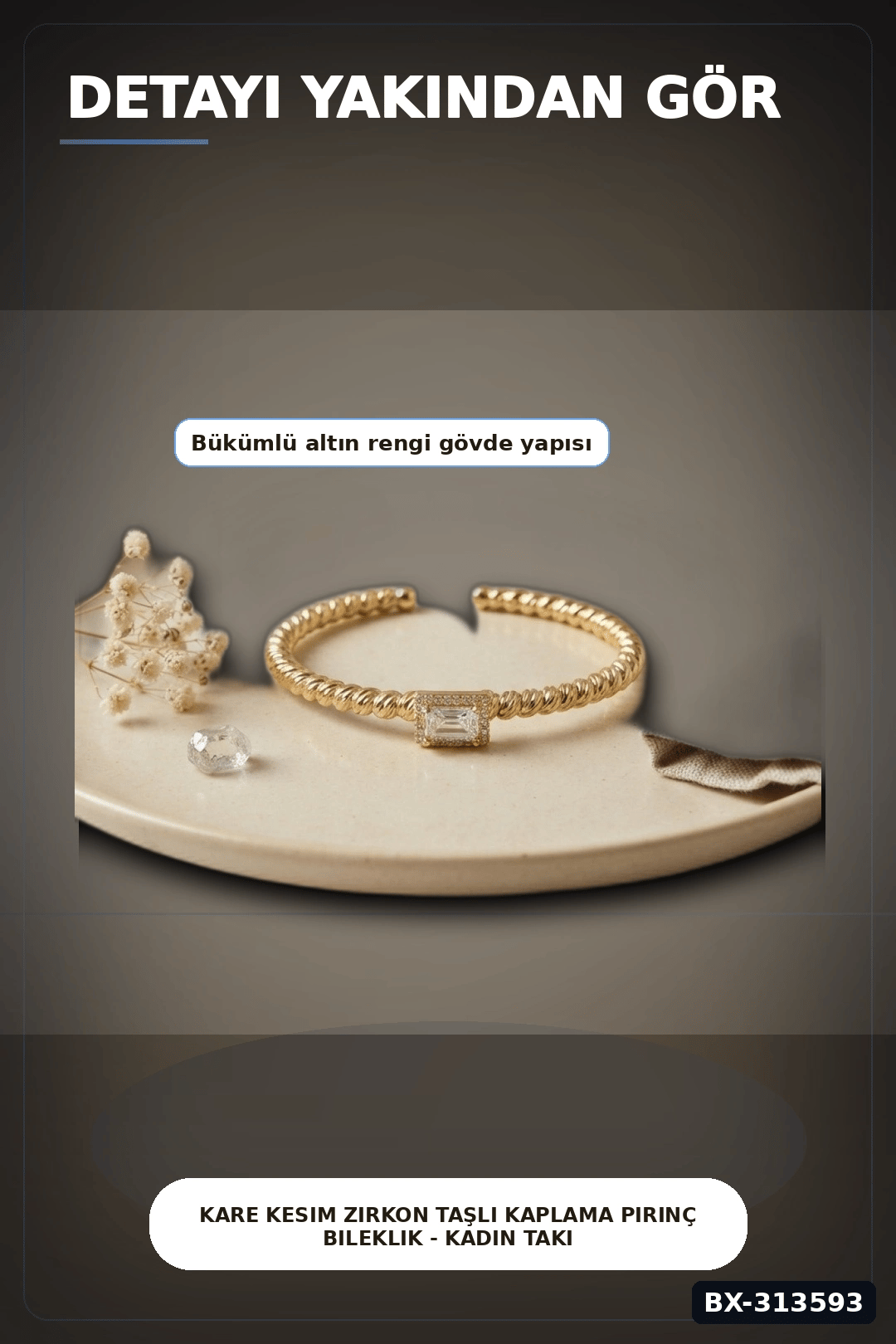 Kare Kesim Zirkon Taşlı Kaplama Pirinç Bileklik - Kadın Takı Aksesuarı BX-313593