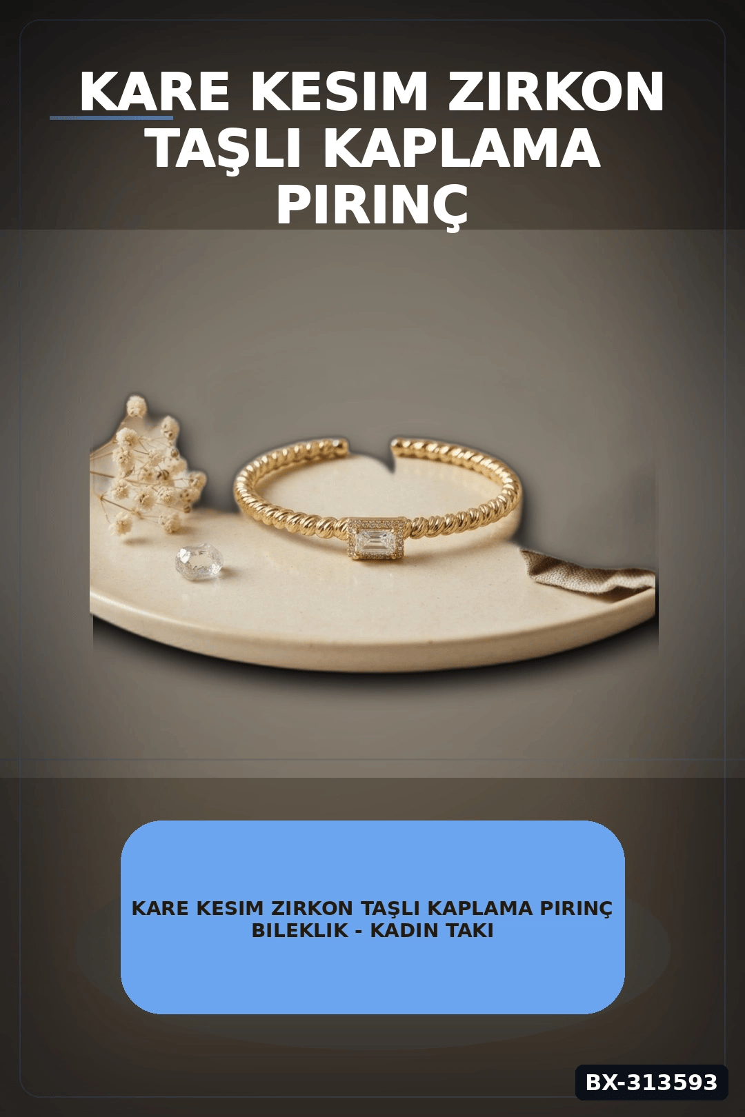 Kare Kesim Zirkon Taşlı Kaplama Pirinç Bileklik - Kadın Takı Aksesuarı BX-313593
