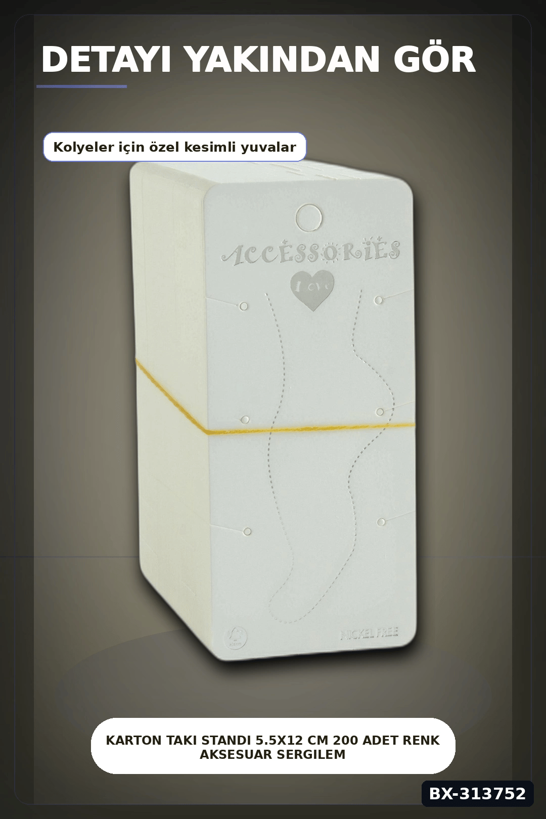 Karton Takı Standı 5.5x12 cm 200 Adet Renk Aksesuar Sergileme Kartı BX-313752