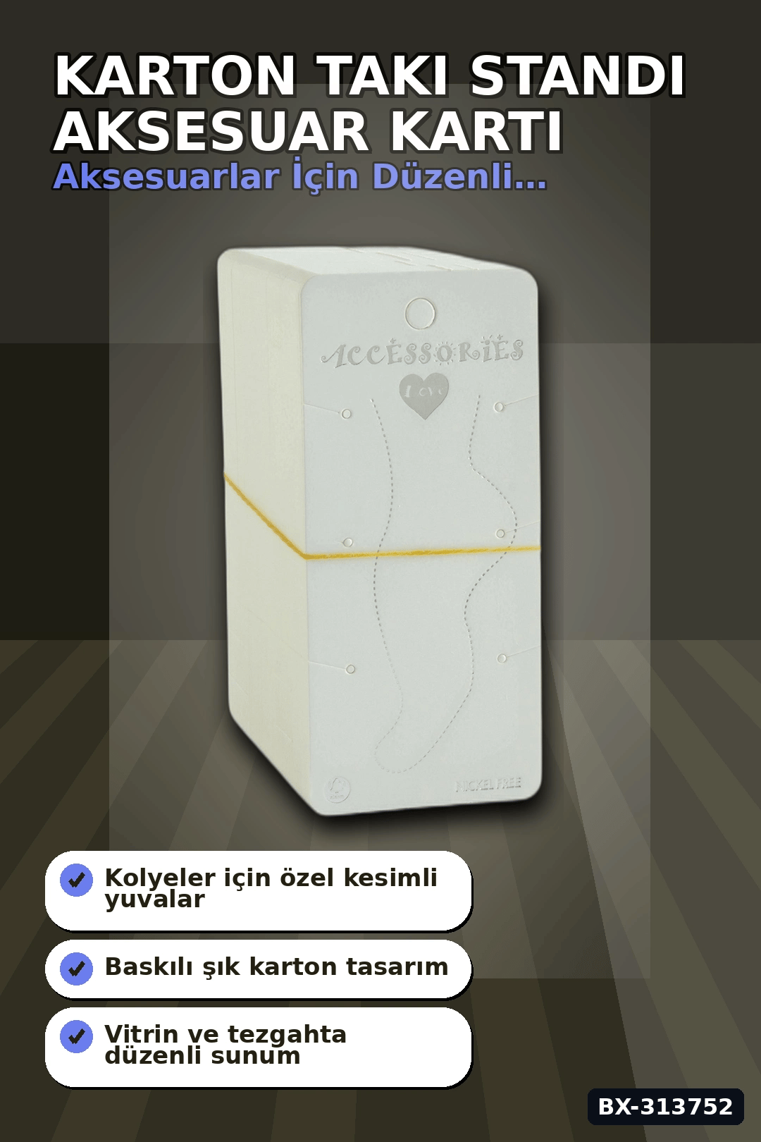 Karton Takı Standı 5.5x12 cm 200 Adet Renk Aksesuar Sergileme Kartı BX-313752
