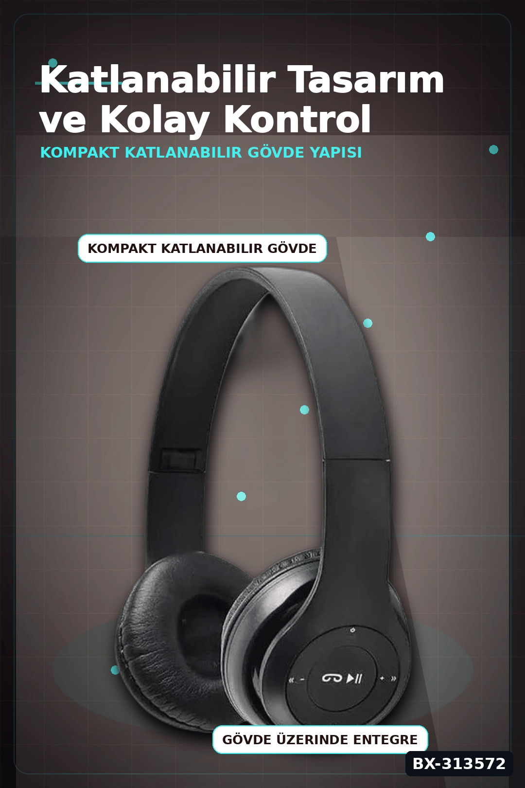 Katlanabilir P47 Bluetooth Kablosuz Kulakustu Kulaklik Mikrofonlu 1 Adet BX-313572