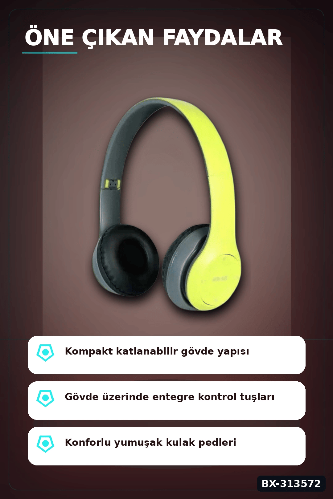 Katlanabilir P47 Bluetooth Kablosuz Kulakustu Kulaklik Mikrofonlu 1 Adet BX-313572