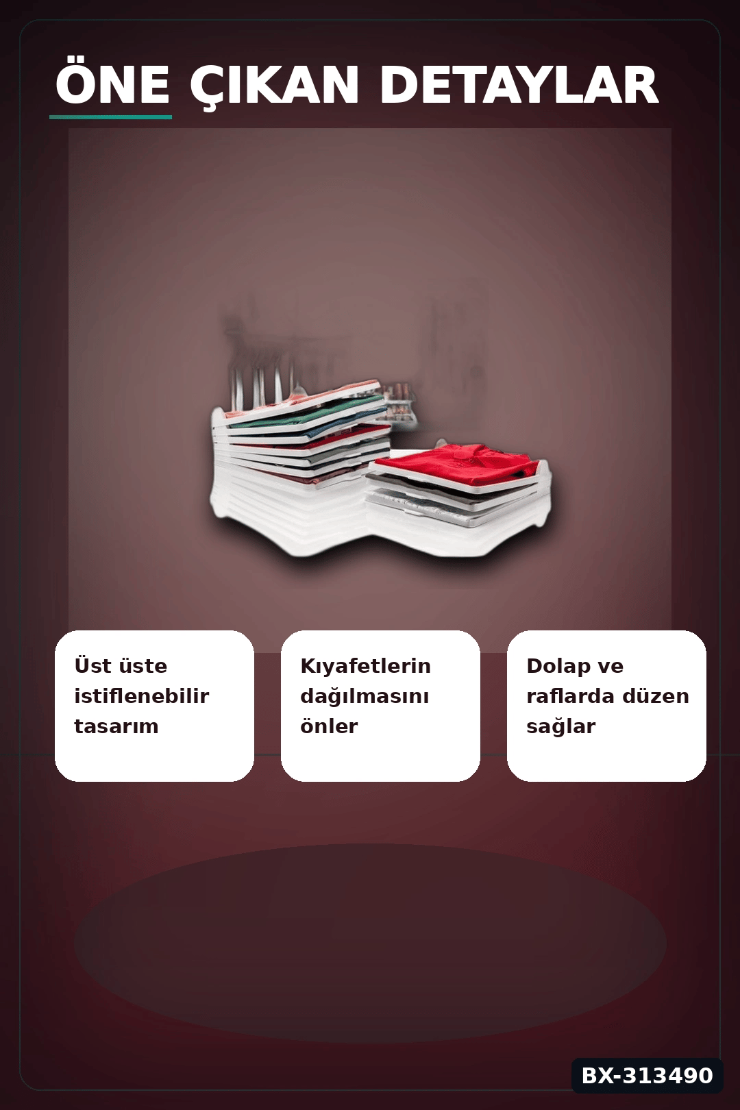 Katlanabilir Plastik Tişört Düzenleyici Aparat - 1 Adet, Dolap İçi Organizer BX-313490