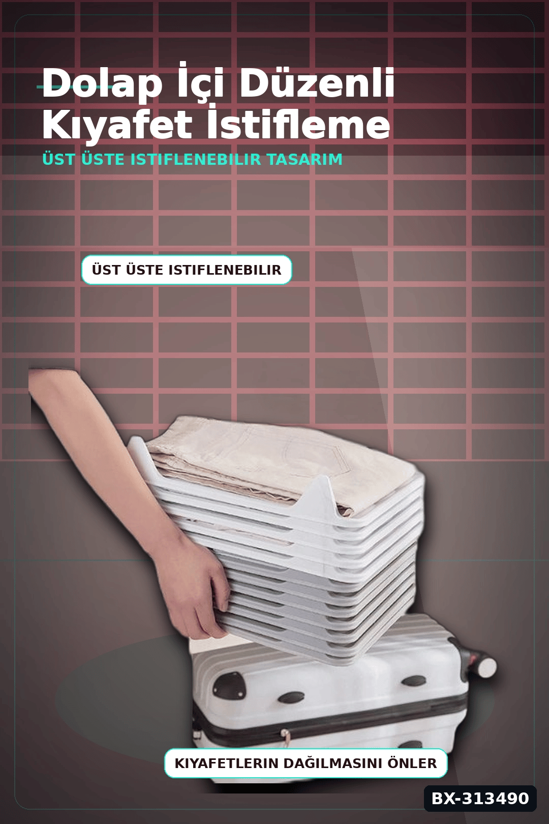 Katlanabilir Plastik Tişört Düzenleyici Aparat - 1 Adet, Dolap İçi Organizer BX-313490