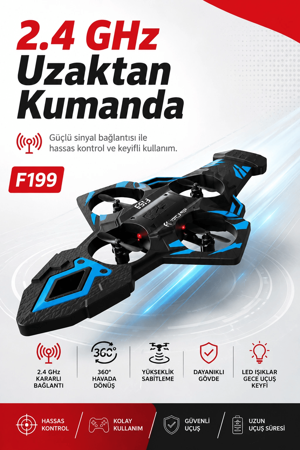 Katlanabilir Tasarımlı Uzaktan Kumandalı Drone 360 Derece Dönüş Ve Işıklı Uçuş Özellikli
