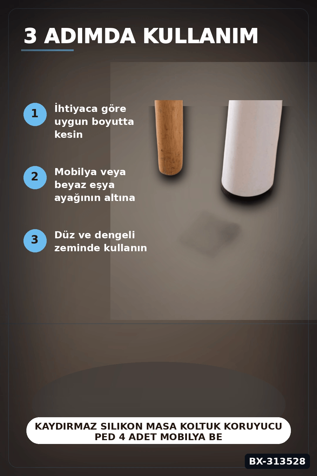 Kaydırmaz Silikon Masa Koltuk Koruyucu Ped 4 Adet Mobilya Beyaz Eşya İçin BX-313528