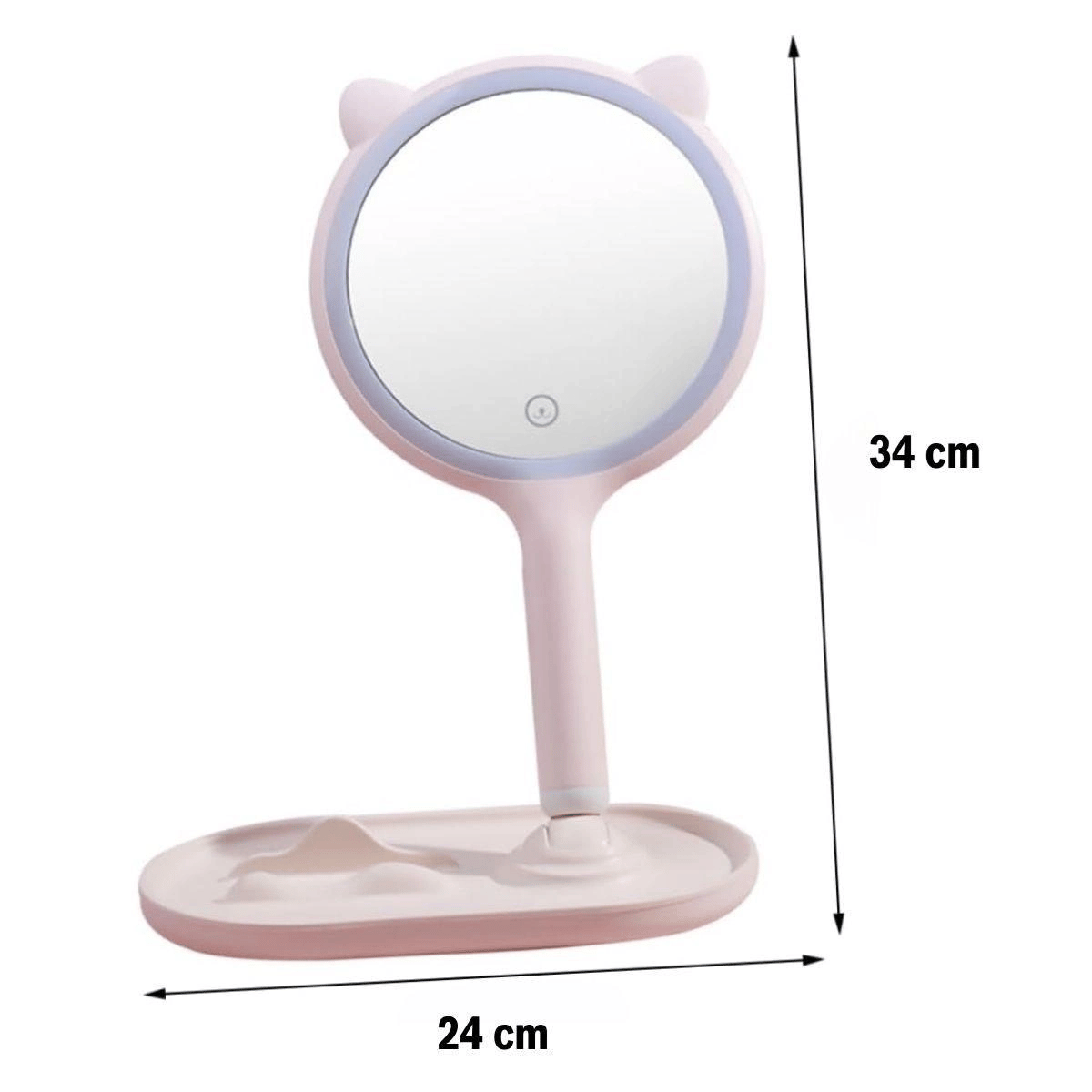 Kedi Kulaklı Telefon Standlı Yuvarlak Dokunmatik Led Ayarlı Masa Üstü Makyaj Aynası Bx40