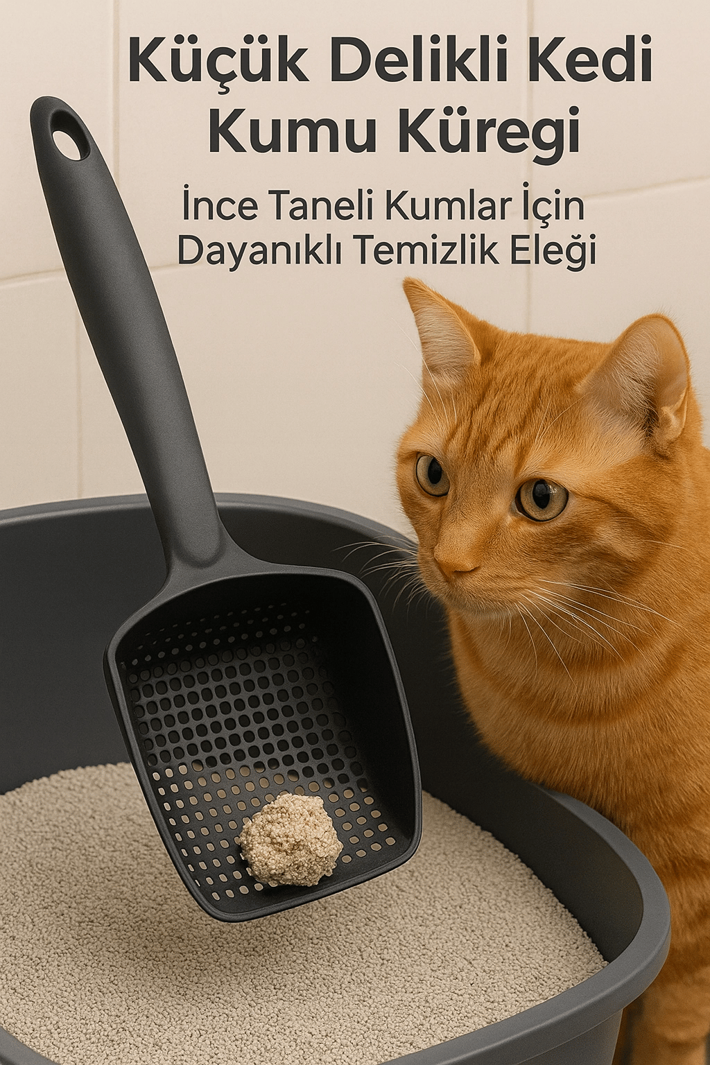 Kedi Kumu Eleği (Küçük Delikli) | İnce Taneli Kumlar İçin Özel Filtreleme | Hızlı, Kolay ve Hijyenik Temizlik Çözümü