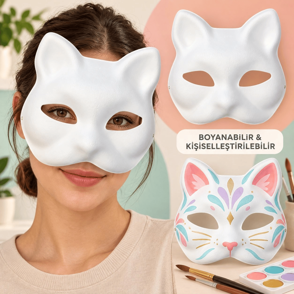 Kendin Tasarla Kişiselleştirilebilir Boyanabilir Kedi Maskesi Bx40