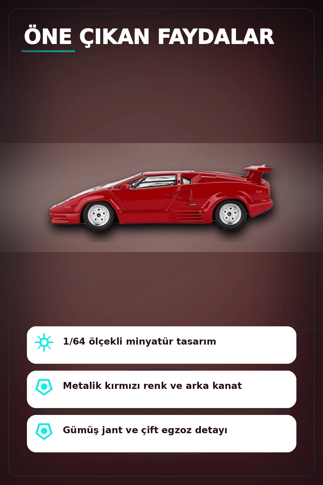 Kırmızı Metalik 1/64 Lamborghini Countach 25th Anniversary Model Araba BX-313387