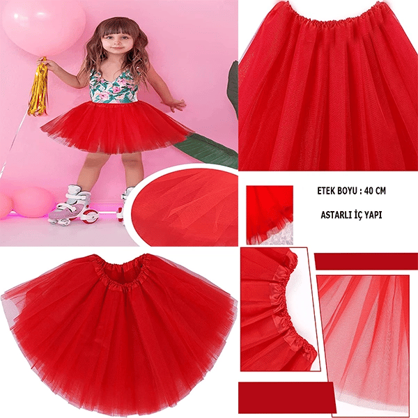 Kırmızı Renk Tütü Etek Bale Eteği Gösteri Eteği Çocuk Bebek Boy Bx40