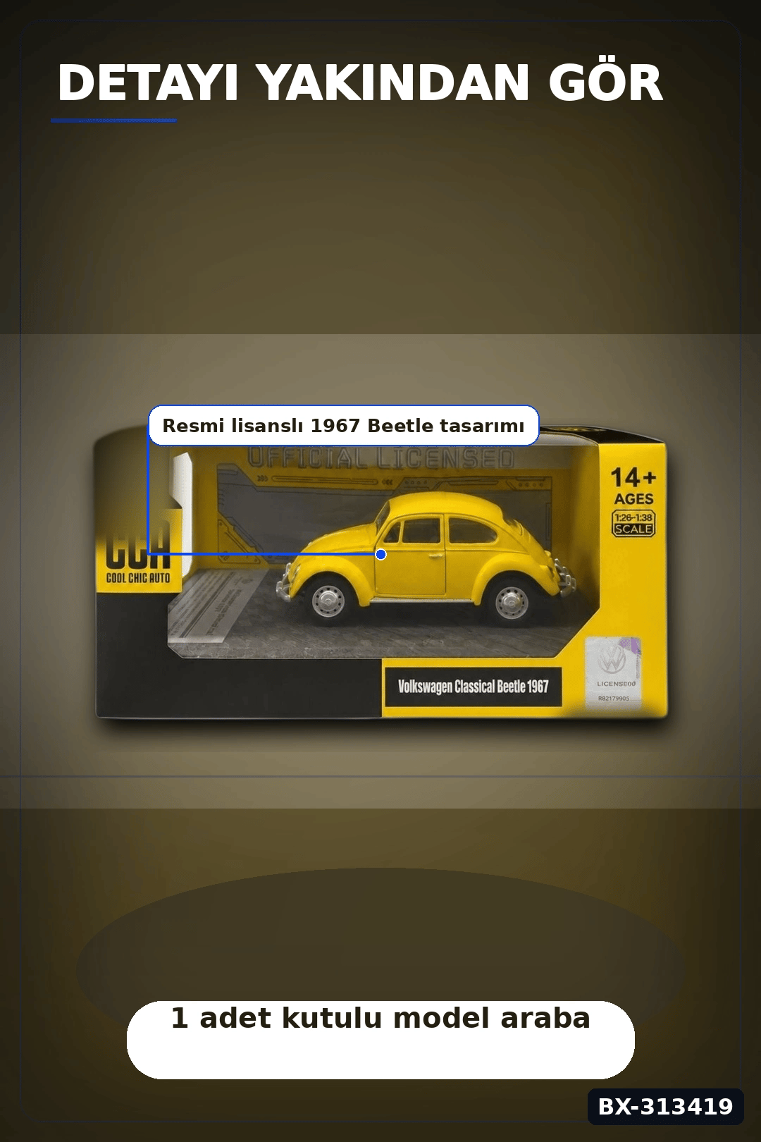 Klasik Volkswagen Beetle Diecast Model Araba 1/32 Ölçekli Koleksiyonluk BX-313419