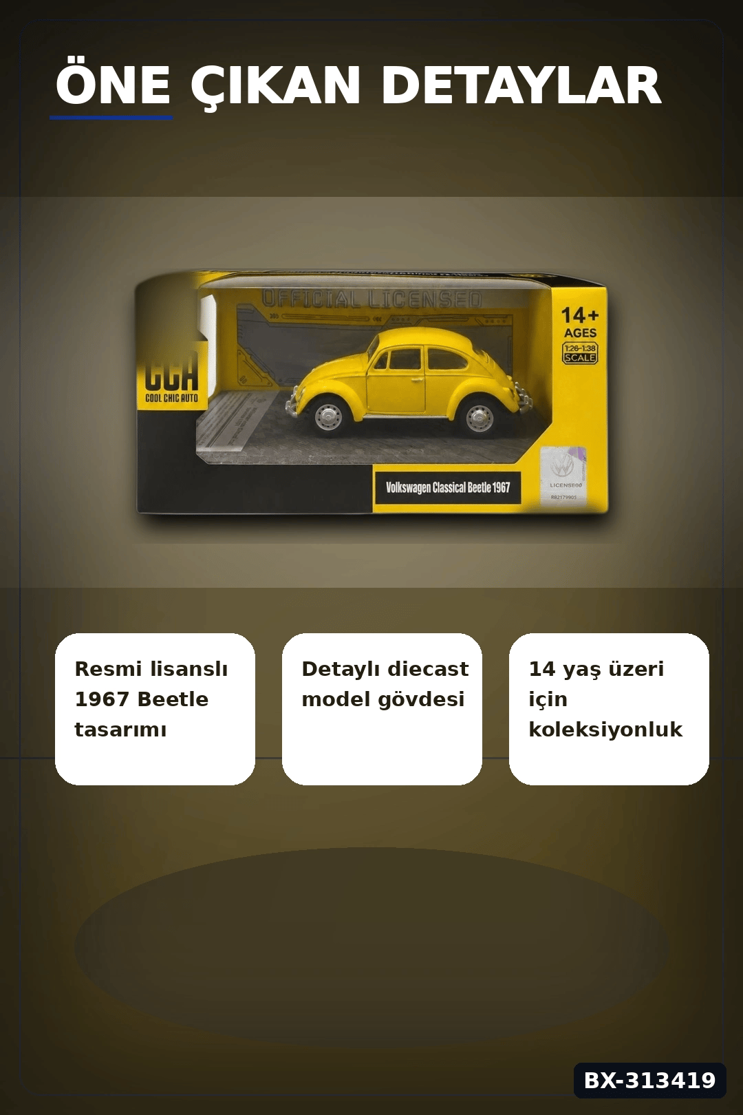 Klasik Volkswagen Beetle Diecast Model Araba 1/32 Ölçekli Koleksiyonluk BX-313419