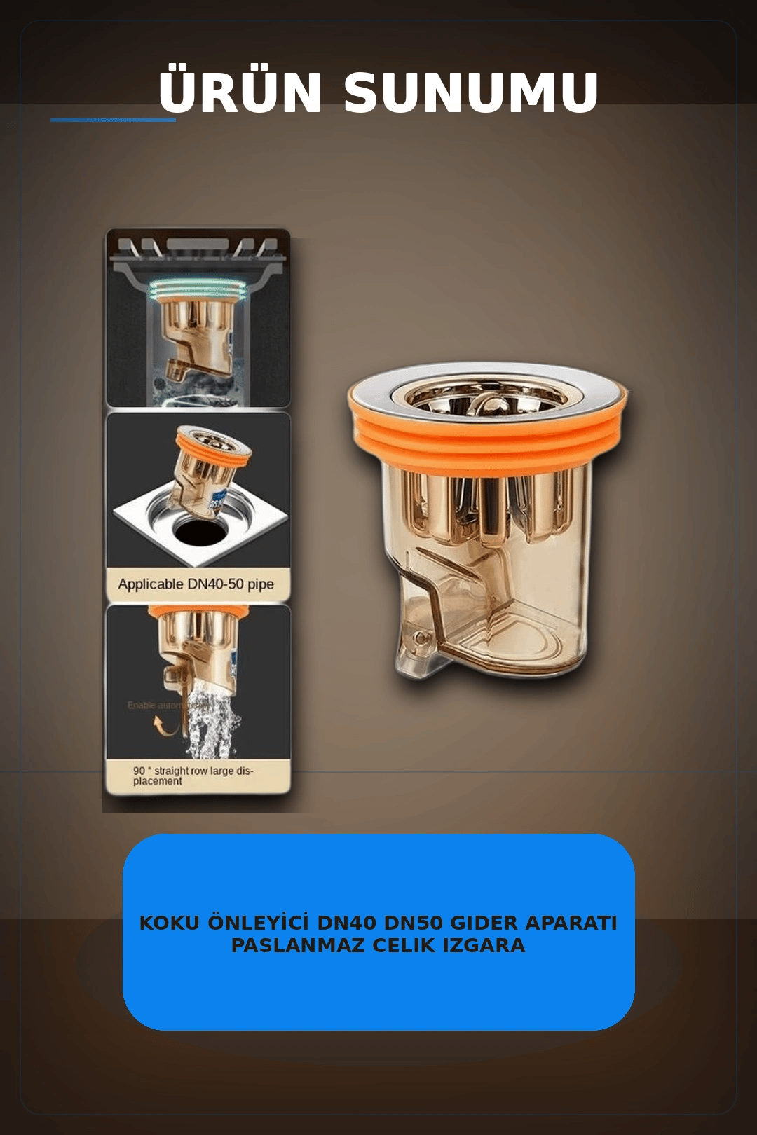 Koku Onleyici DN40 DN50 Gider Aparati Paslanmaz Celik Izgarali Silikon Contali Sifon BX-313423